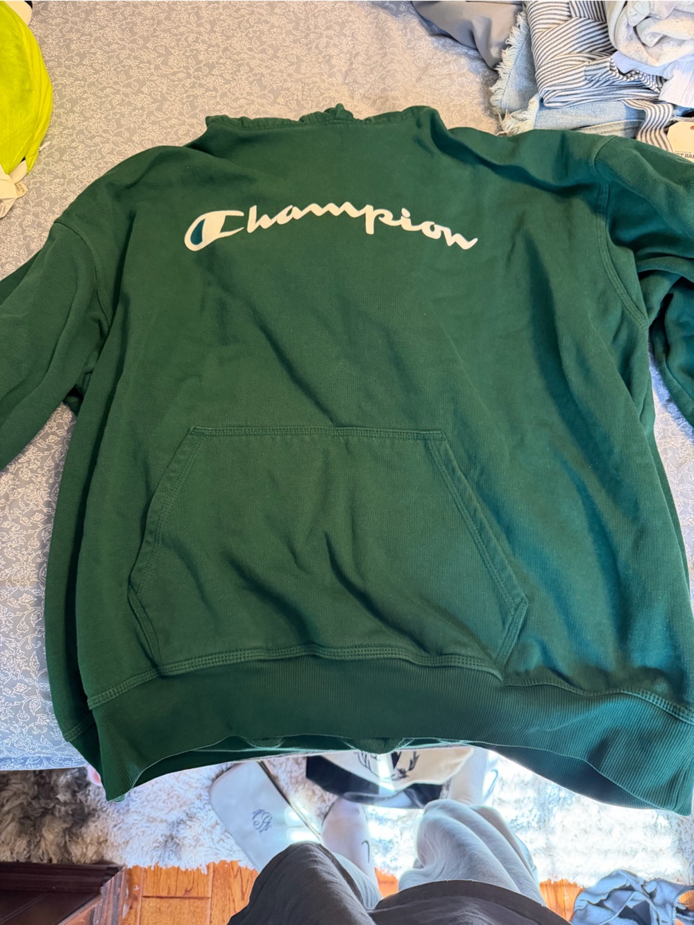 Champion Dark Green Hooded Sweatshirt with White Logo